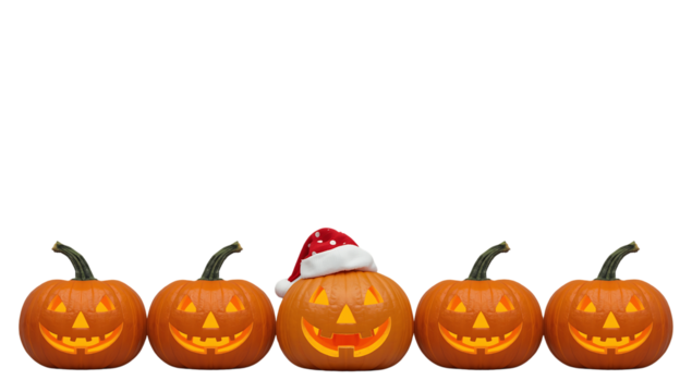 Jack O Lanterns with Santa Hat on Black