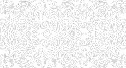 Monochrome seamless pattern featuring abstract shapes with swirling lines creating a design