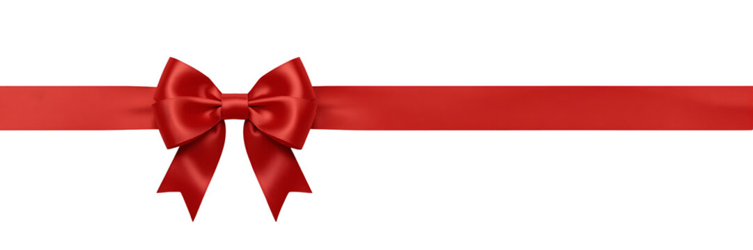 Red ribbon with bow isolated on black background