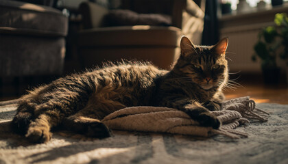 A cat lying on the floor with cozy vibes