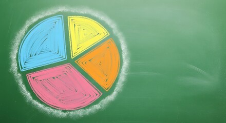 Colorful pie chart drawn with chalk on a green chalkboard