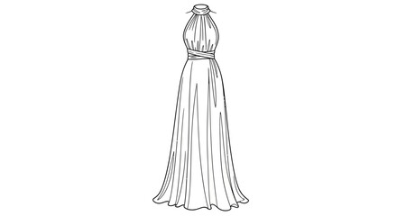 Elegant evening gown sketch with halter neckline and flowing skirt design idea