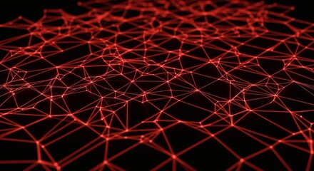 Abstract red network background with glowing lines and dots, representing a futuristic technology concept and connectivity