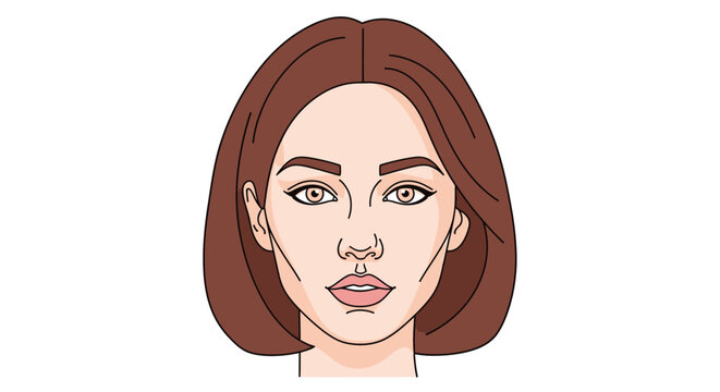 Illustration of a woman's face, showing features, complexion, and hairstyle for design tutorials