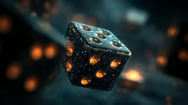 Mysterious floating dice surrounded by bokeh lights creating an elegant and luxury mood