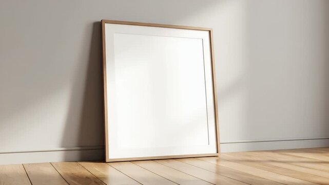 Blank Picture Frame Leaning Against Wall with Natural Light and Shadows.