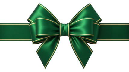 Elegant green ribbon bow with gold trim for festive gifts