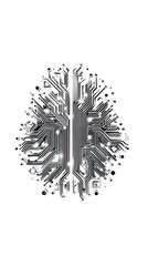 Brain circuit board design with black and white lines and dots, symbolizing technology and artificial intelligence in creative and futuristic style