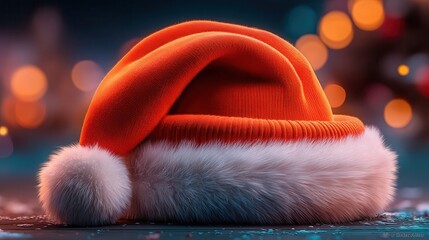 Snug Santa hat glowing with holiday cheer perfect for festive promotions or winter celebrations and greeting cards, bringing joy and warmth to the season