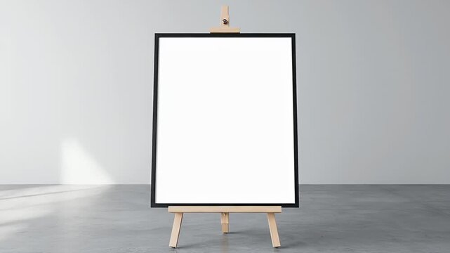 Blank White Canvas on a Wooden Easel in a Minimalist Room.