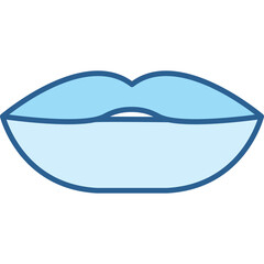 Stylized Light Blue Lips Icon with Dark Blue Outline and Transparent Background Clean Vector Graphic for Beauty and Expression