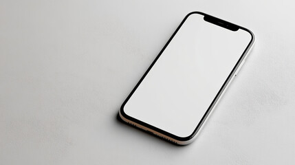 White smartphone mockup blank screen lying on textured surface, minimal modern tech mood