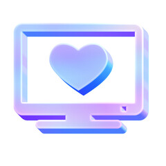 3D Glossy Y2K Holographic TV Icon - Gradient Pastel Valentine Television Screen
