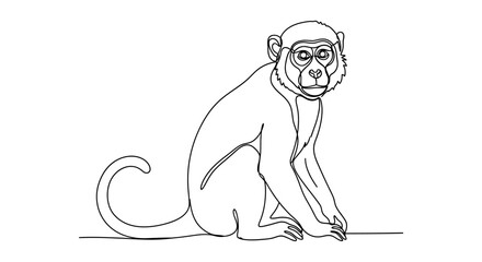 Elegant continuous line drawing depicting a contemplative monkey with poised posture © kadal