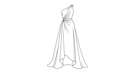 Elegant one-shoulder gown illustration showcasing formal attire design and fluidity