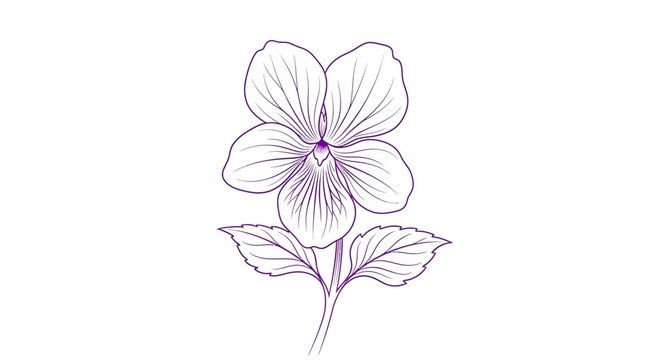 Elegant violet flower line art illustration in bloom displaying intricate floral patterns and