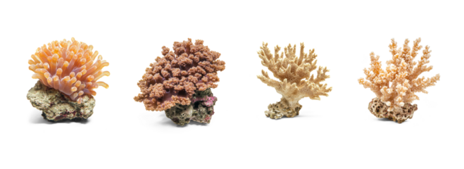 Collection of Coral hiding Shields itself in crevices to avoid predators. full length isolate on transparent background