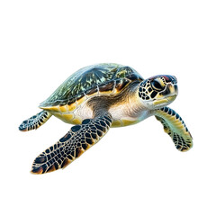 Fototapeta premium Sea turtle feeding Grazes on sea grass or hunts for jellyfish. full length isolate on transparent background
