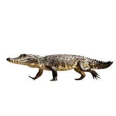 Naklejka premium Crocodile walking A crocodile moves slowly on land with low, deliberate steps. full length isolate on transparent background