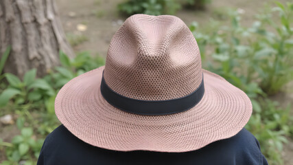 Brown Woven Hat Viewed from Above in Natural Outdoor Setting