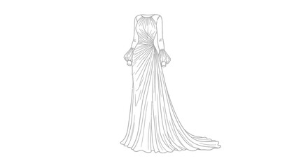 Elegant draped gown sketch with long sleeves, perfect for fashion design projects