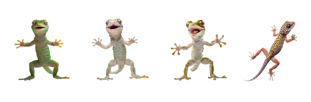 Collection of Gecko displaying A gecko extends its throat flap or tail to communicate or attract a mate. full length isolate on transparent background - Powered by Adobe