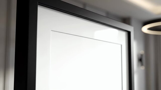 Closeup of a black framed picture with a white matting on a wall.