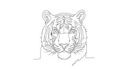 Abstract continuous line drawing of a majestic tiger face simple outline shape artwork