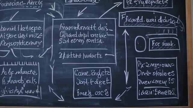 Complex System Diagram on Blackboard: Visualizing Concepts and Relationships with Chalk