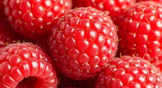 Close-up of vibrant red raspberries showcasing their intricate texture and fresh appearance.