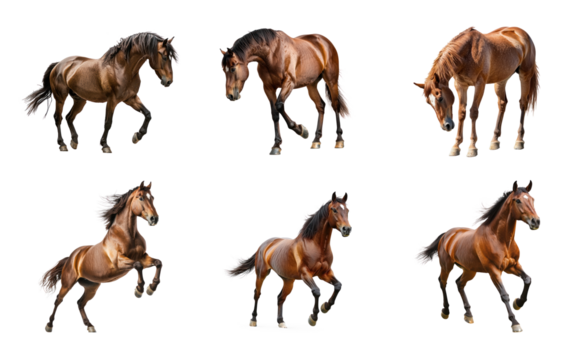 Collection of Horse shaking A horse shakes its head or body to remove flies or dust. full length isolate on transparent background