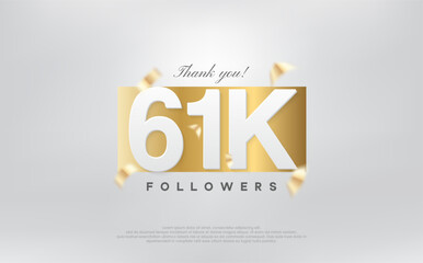 thank you 61k followers, simple design with numbers on gold paper.