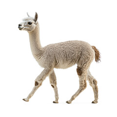 Naklejka premium Alpaca walking An alpaca moves gracefully with its legs stepping in a rhythmic pattern. full length isolate on transparent background