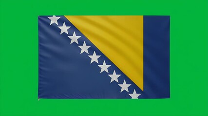 Bosnian and Herzegovinan flag waving proudly in the breeze, a dynamic symbol of national pride and identity on green screen background
