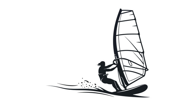 Windsurfer gliding on water extreme sport vector illustration silhouette
