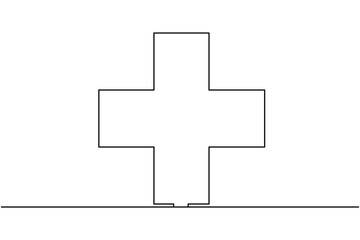 Fototapeta premium One line medical cross shape outline for modern health concepts