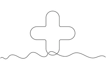 Obraz premium One line medical cross shape outline for modern health concepts