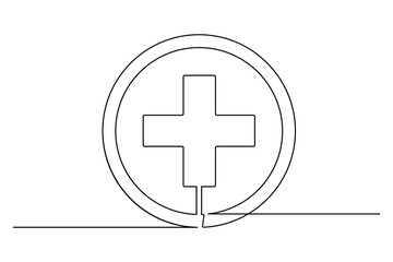 Obraz premium One line medical cross shape outline for modern health concepts