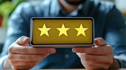 A marketing expert analyzing customer feedback and reviews on a digital device, making data-driven decisions.