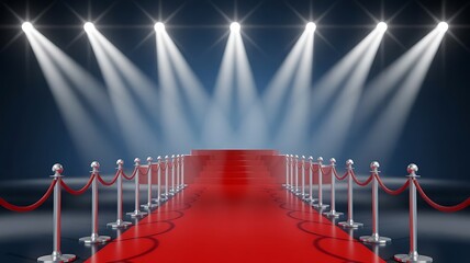 Red carpet leading to a raised stage under spotlights