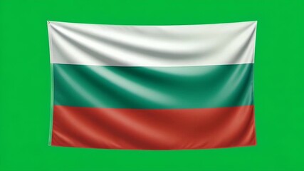 Waving Bulgarian flag on vibrant green background, perfect for celebrating national holidays or Bulgarian pride events dynamically