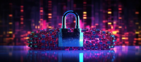 Digital Padlock Symbolizing Cyber Security and Data Protection in a Futuristic Cityscape.