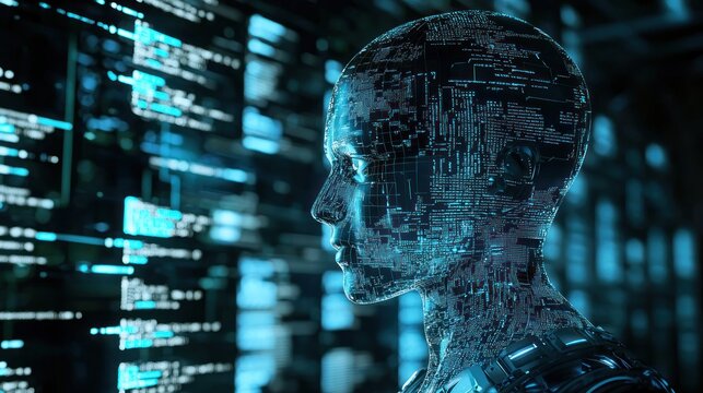 A developer coding an AI-powered chatbot on a computer, with code and neural network models on the screen.