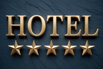 Golden HOTEL Sign with Five Star Rating on Dark Slate