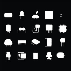 Electronic Component and Circuit Parts Glyph Vector Icons Set