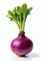 Vibrant Red Onion with Fresh Green Sprouts on White Background.