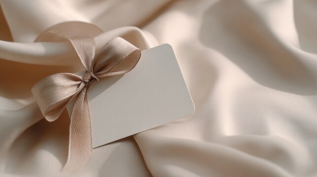 Open Kraft Paper Card With Ribbon Placed on Soft Cream Fabric Invites Heartfelt Messages in a Minimal Romantic Setting