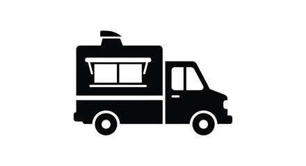 Food truck icon mobile kitchen street food vendor black and white silhouette