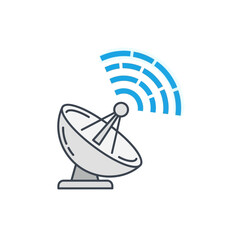 Fototapeta premium Satellite dish emitting radio waves, communication technology symbol.