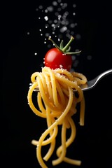 Delicious Spaghetti with Tomato and Parmesan on a Fork.
